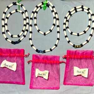 3-pc. Named black and white bead choker, anklet, and bracelet set. Teen/YA